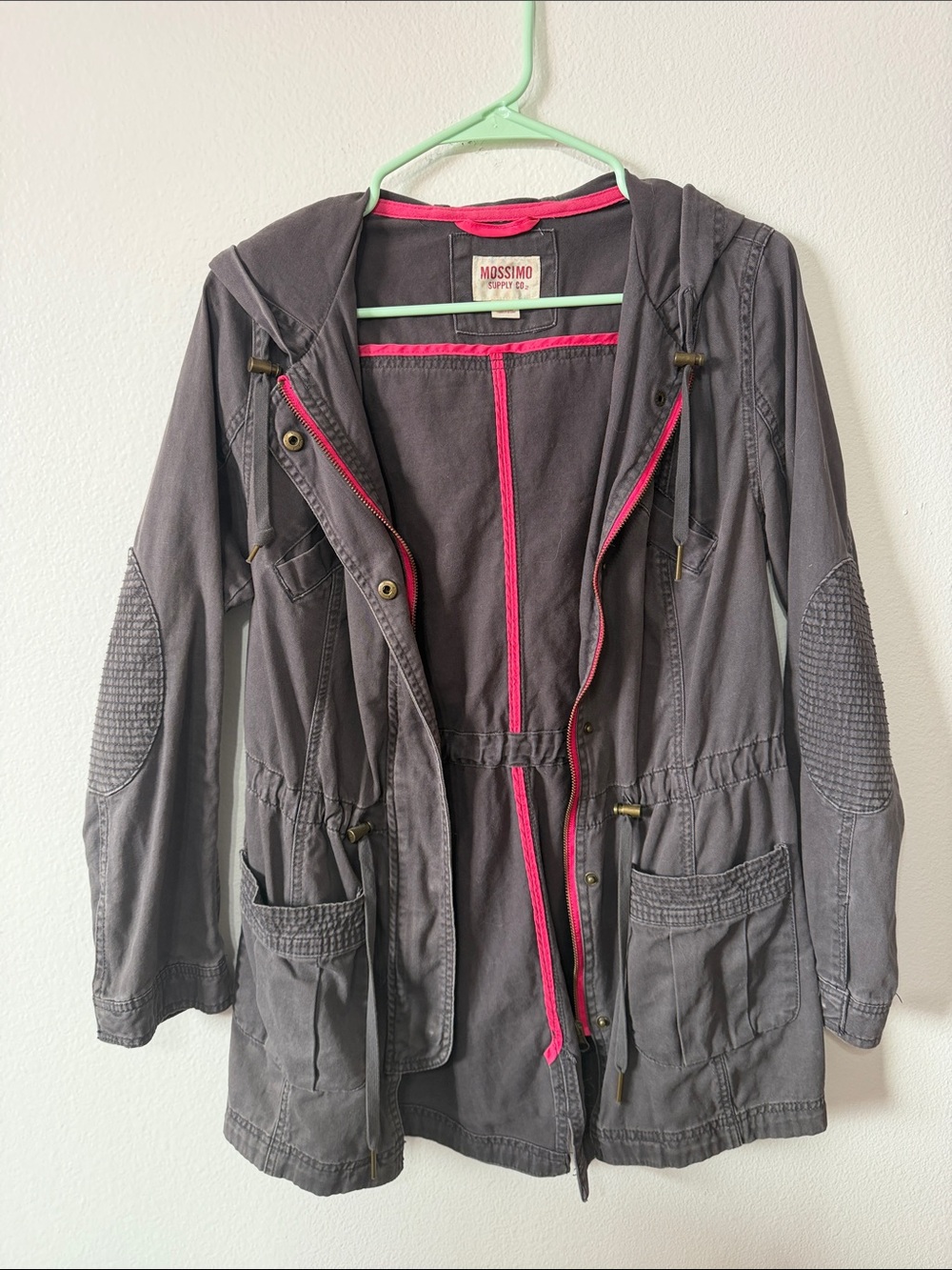 Massimo Gray Utility Hooded Jacket with Pink Trim